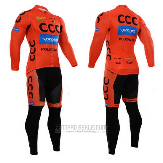 2015 Fahrradbekleidung CCC Shwarz und Orange Trikot Langarm und Tragerhose